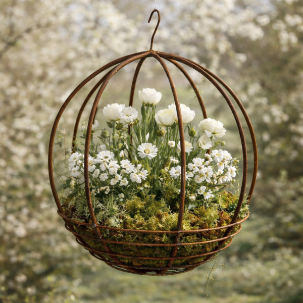 Metall Blumenampel Pflanzkorb Hängekorb Hängeampel Pflanzkorb Gartenkugel 30cm Durchmesser Gartendekoration Edelrost rostige Gartendeko